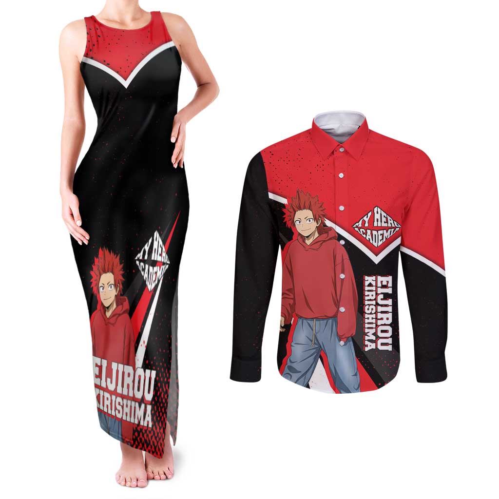 Eijirou Kirishima My Hero Academia Couples Matching Tank Maxi Dress and Long Sleeve Button Shirt Bold Comic-Inspired Anime Style