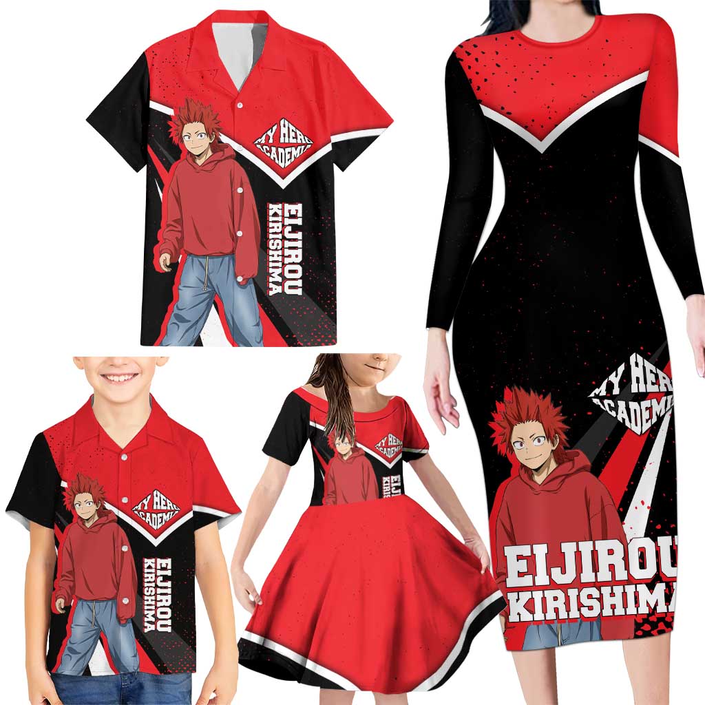 Eijirou Kirishima My Hero Academia Family Matching Long Sleeve Bodycon Dress and Hawaiian Shirt Bold Comic-Inspired Anime Style