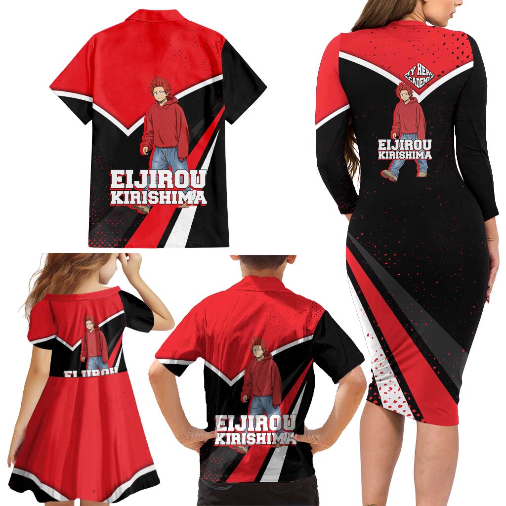 Eijirou Kirishima My Hero Academia Family Matching Long Sleeve Bodycon Dress and Hawaiian Shirt Bold Comic-Inspired Anime Style
