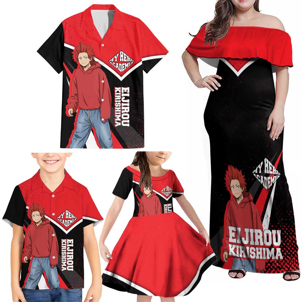 Eijirou Kirishima My Hero Academia Family Matching Off Shoulder Maxi Dress and Hawaiian Shirt Bold Comic-Inspired Anime Style