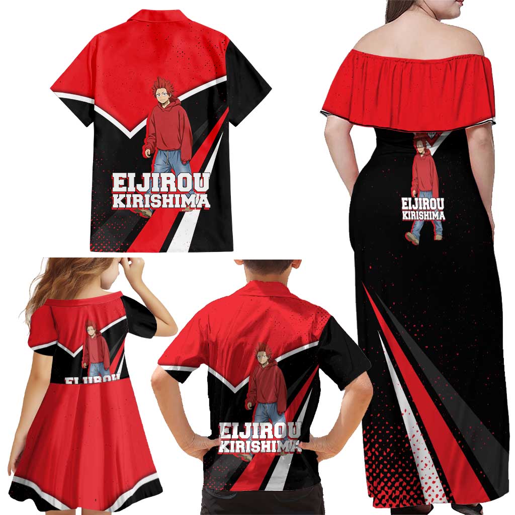 Eijirou Kirishima My Hero Academia Family Matching Off Shoulder Maxi Dress and Hawaiian Shirt Bold Comic-Inspired Anime Style