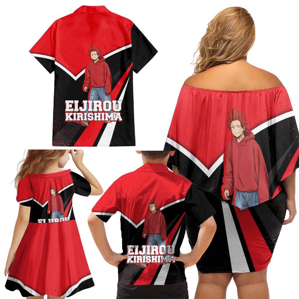 Eijirou Kirishima My Hero Academia Family Matching Off Shoulder Short Dress and Hawaiian Shirt Bold Comic-Inspired Anime Style