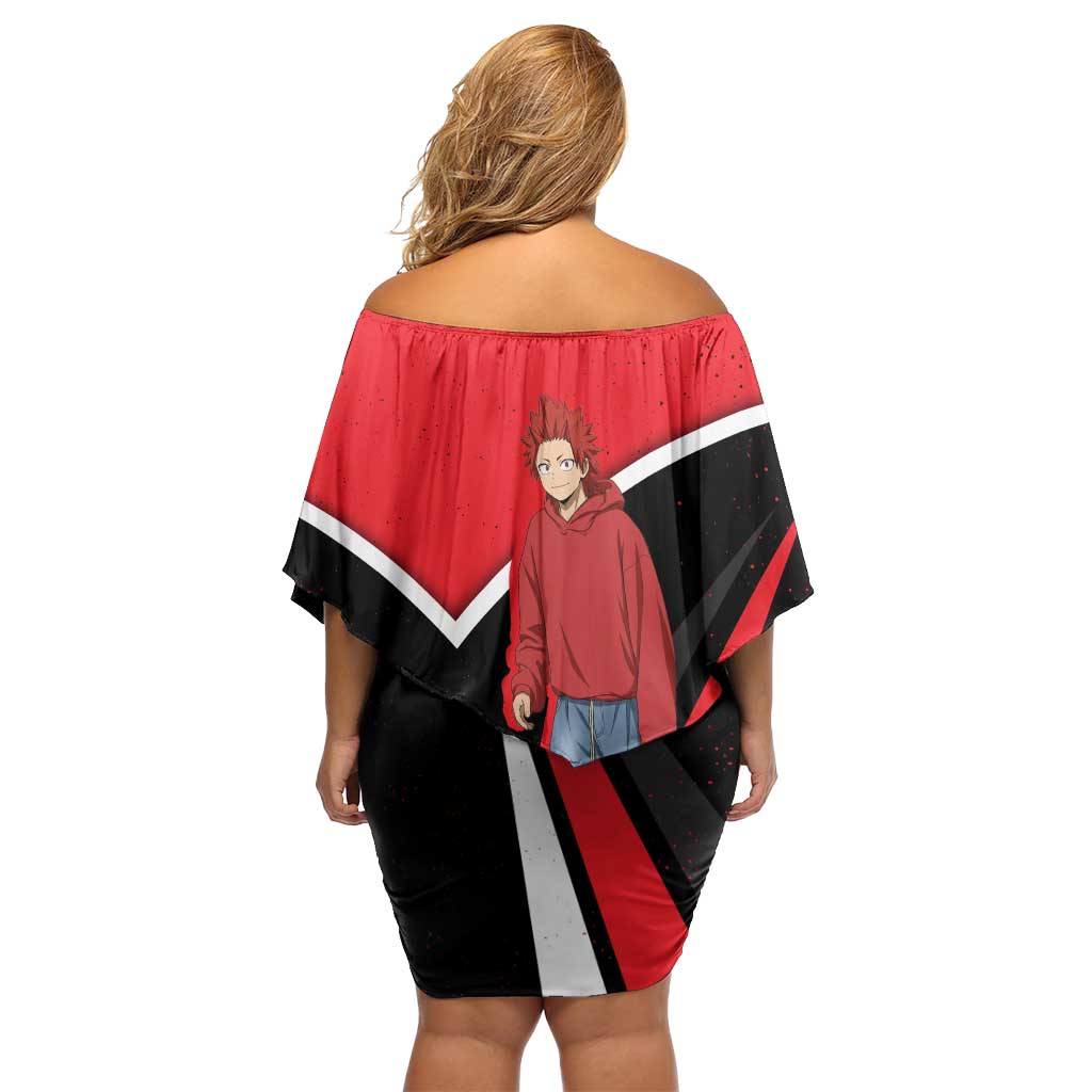 Eijirou Kirishima My Hero Academia Family Matching Off Shoulder Short Dress and Hawaiian Shirt Bold Comic-Inspired Anime Style