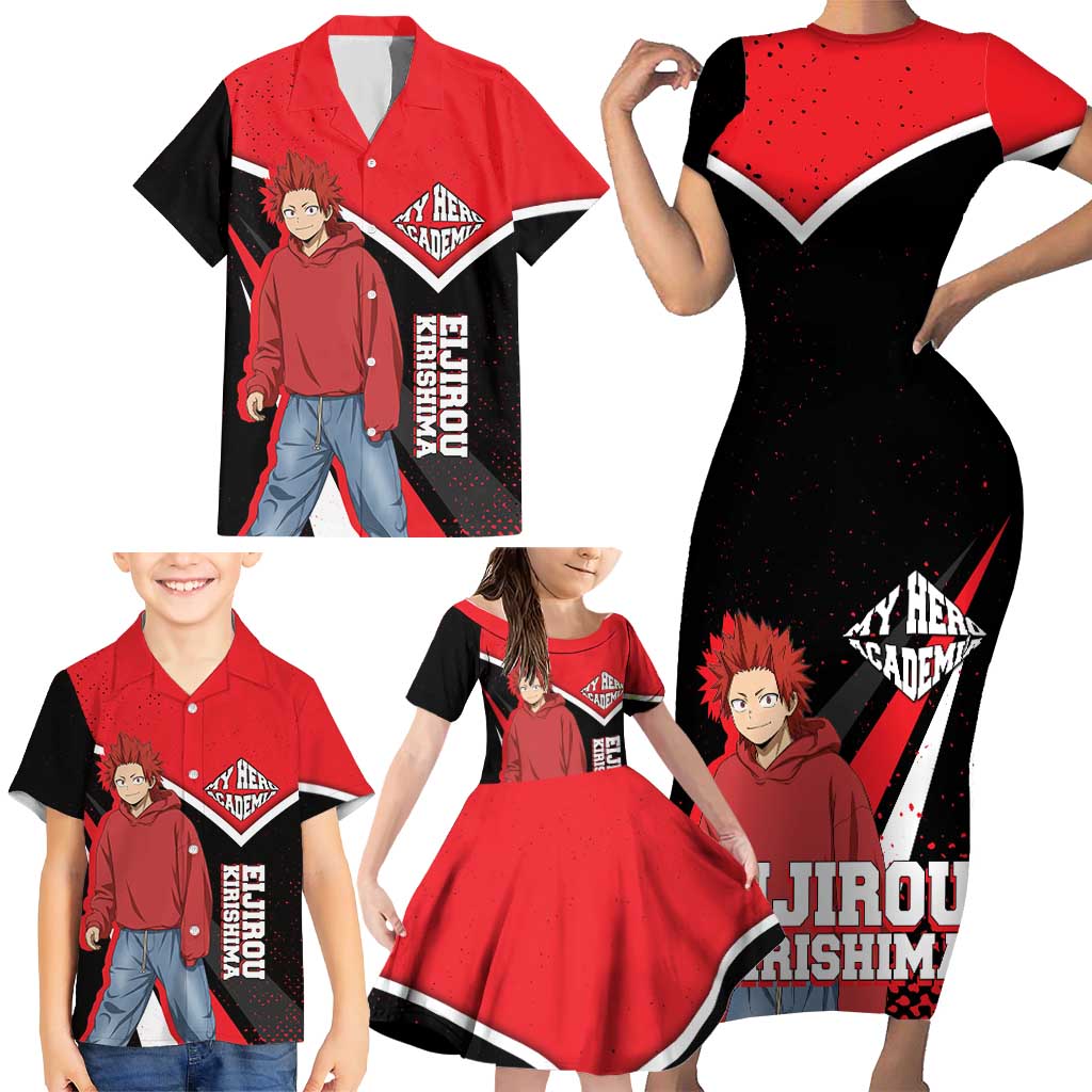 Eijirou Kirishima My Hero Academia Family Matching Short Sleeve Bodycon Dress and Hawaiian Shirt Bold Comic-Inspired Anime Style