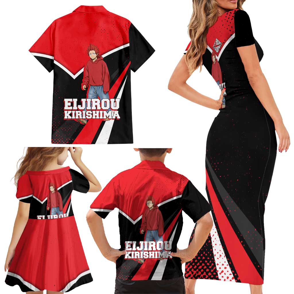 Eijirou Kirishima My Hero Academia Family Matching Short Sleeve Bodycon Dress and Hawaiian Shirt Bold Comic-Inspired Anime Style
