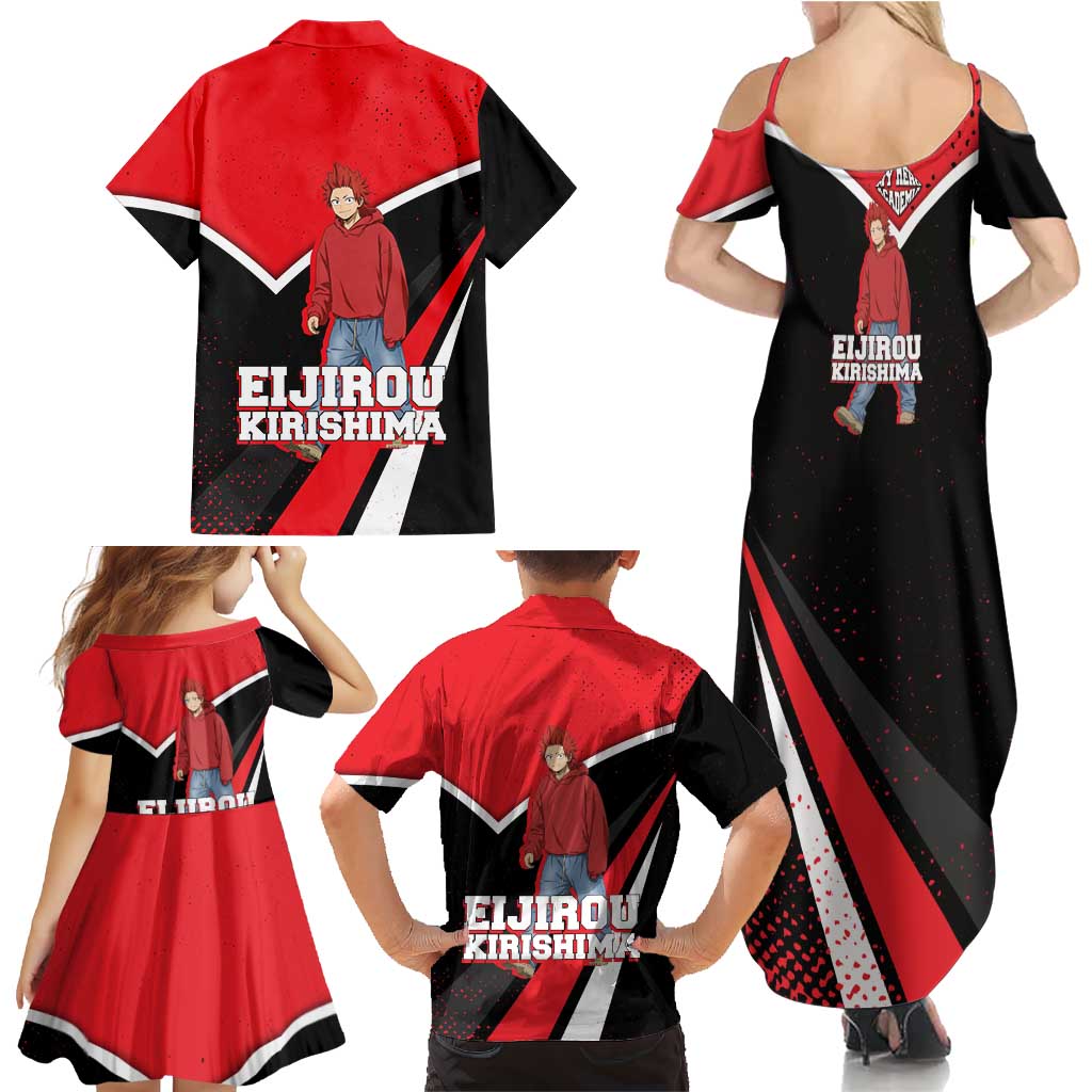 Eijirou Kirishima My Hero Academia Family Matching Summer Maxi Dress and Hawaiian Shirt Bold Comic-Inspired Anime Style