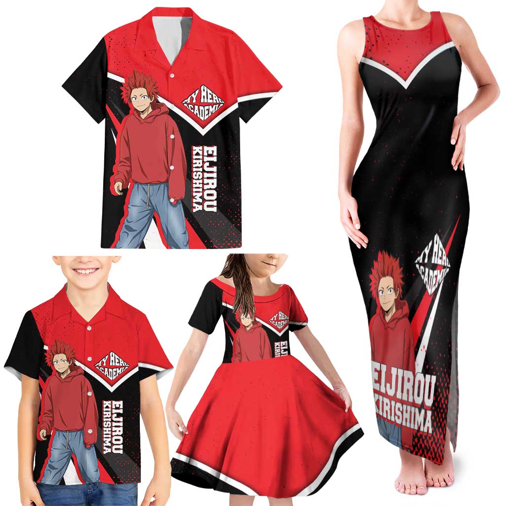 Eijirou Kirishima My Hero Academia Family Matching Tank Maxi Dress and Hawaiian Shirt Bold Comic-Inspired Anime Style