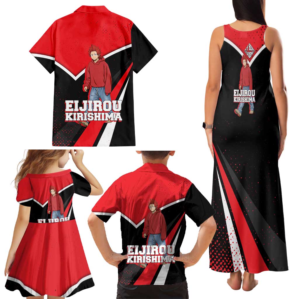 Eijirou Kirishima My Hero Academia Family Matching Tank Maxi Dress and Hawaiian Shirt Bold Comic-Inspired Anime Style
