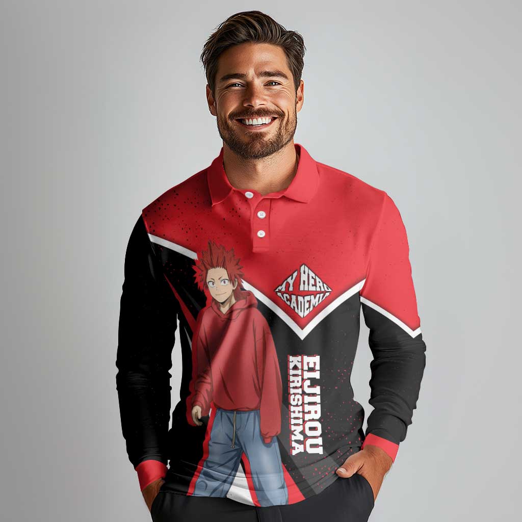 Eijirou Kirishima My Hero Academia Long Sleeve Polo Shirt Bold Comic-Inspired Anime Style