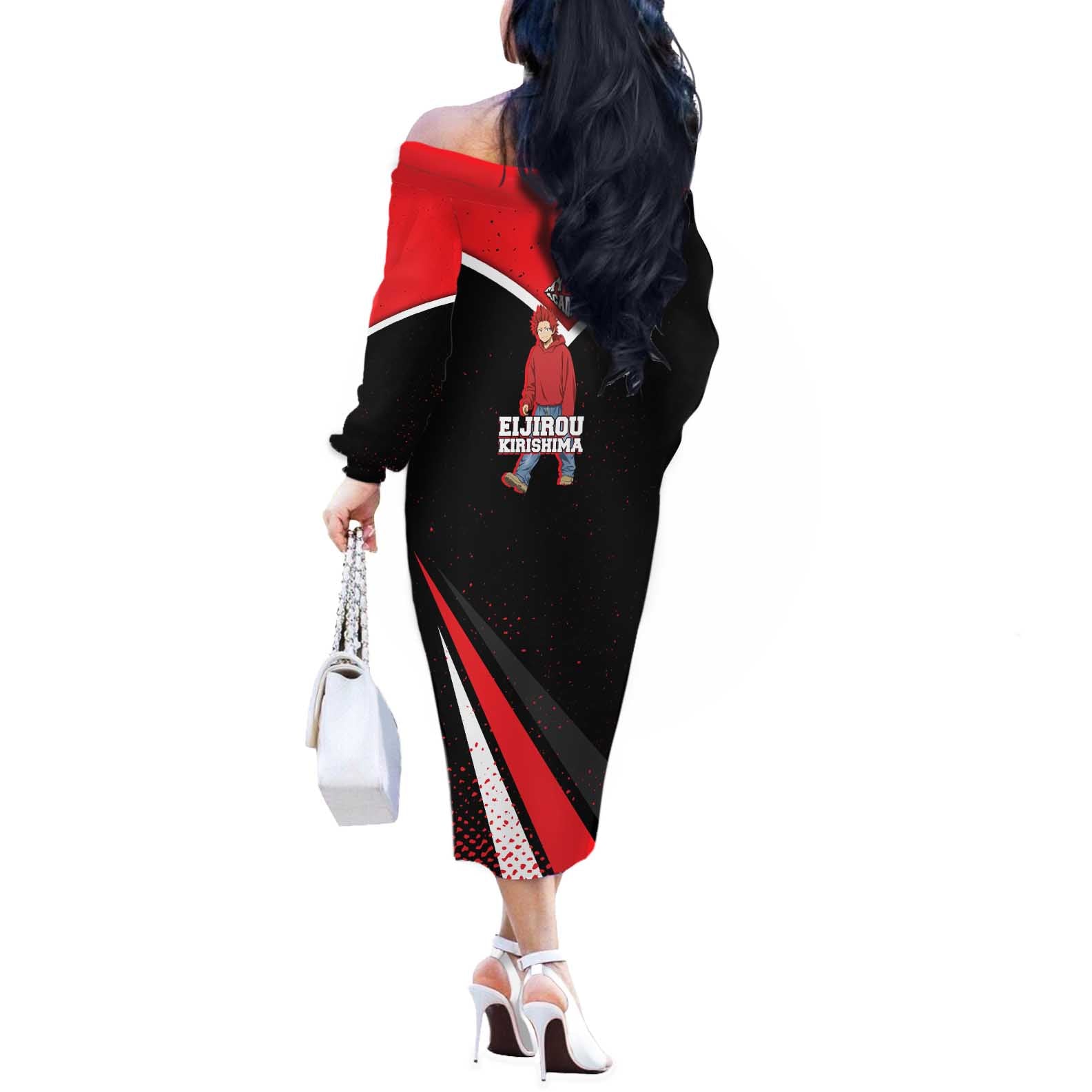 Eijirou Kirishima My Hero Academia Off The Shoulder Long Sleeve Dress Bold Comic-Inspired Anime Style