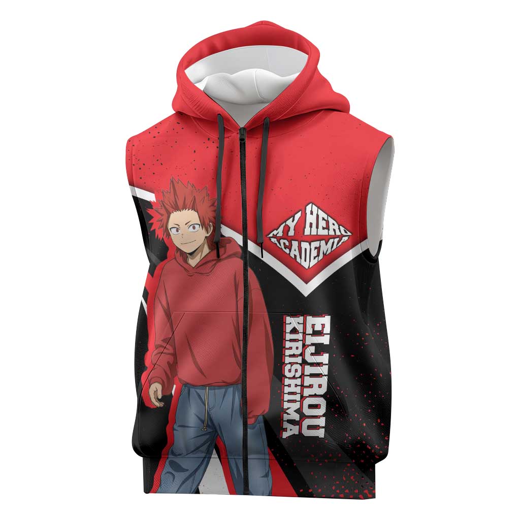 Eijirou Kirishima My Hero Academia Sleeveless Zip Hoodie Bold Comic-Inspired Anime Style