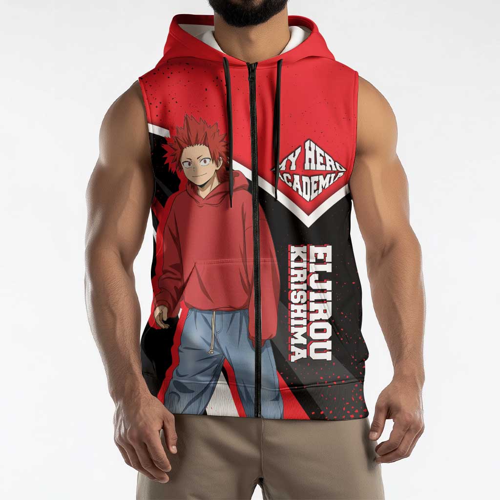Eijirou Kirishima My Hero Academia Sleeveless Zip Hoodie Bold Comic-Inspired Anime Style
