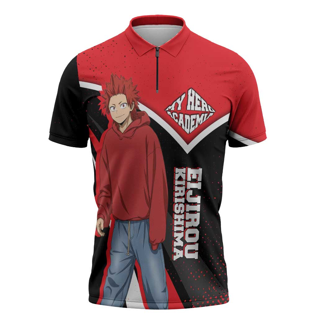 Eijirou Kirishima My Hero Academia Zipper Polo Shirt Bold Comic-Inspired Anime Style