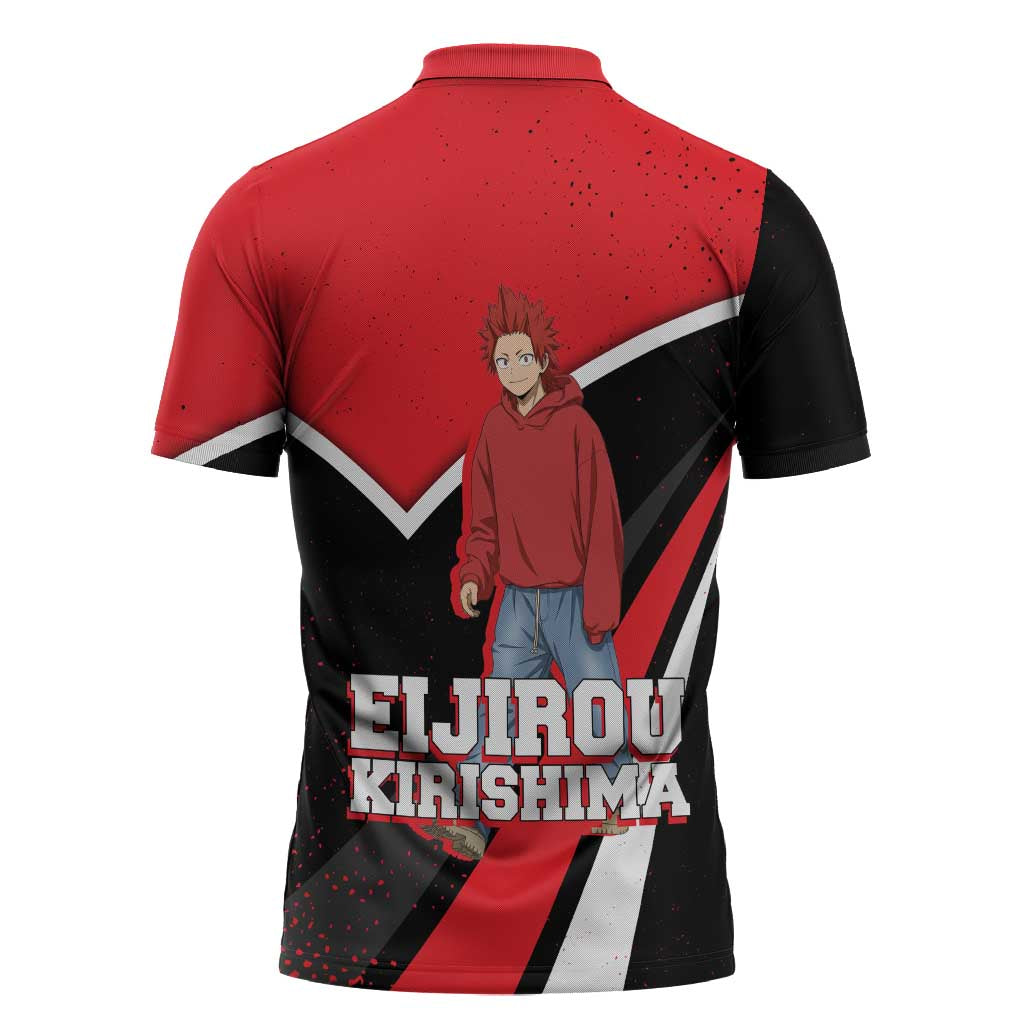 Eijirou Kirishima My Hero Academia Zipper Polo Shirt Bold Comic-Inspired Anime Style