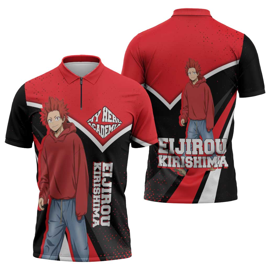 Eijirou Kirishima My Hero Academia Zipper Polo Shirt Bold Comic-Inspired Anime Style