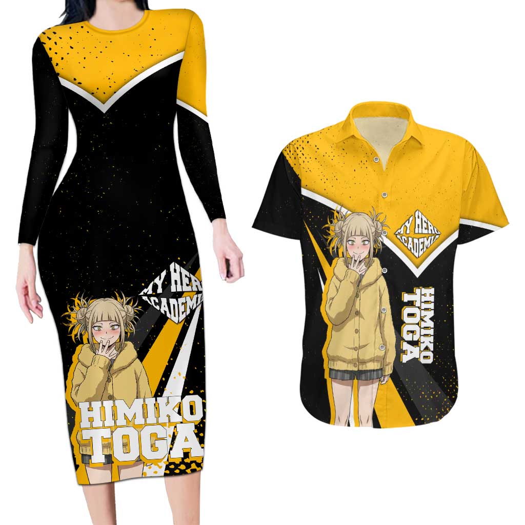 Himiko Toga My Hero Academia Couples Matching Long Sleeve Bodycon Dress and Hawaiian Shirt Anime Grunge Splatter Graphic Style
