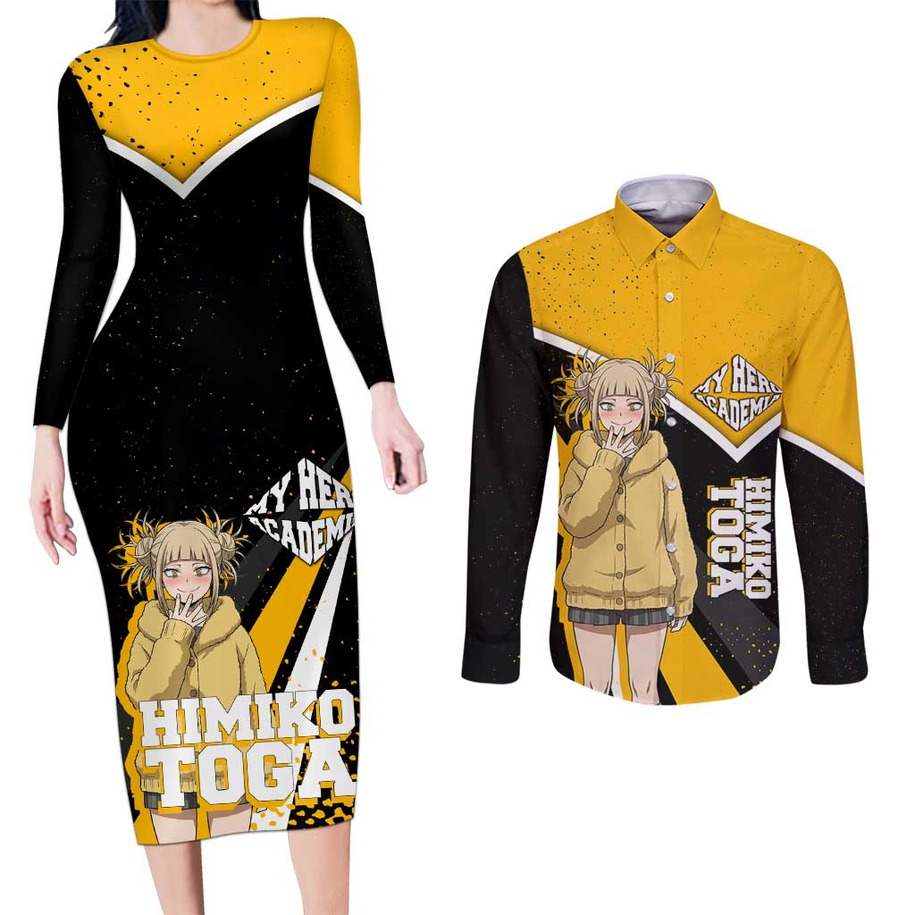 Himiko Toga My Hero Academia Couples Matching Long Sleeve Bodycon Dress and Long Sleeve Button Shirt Anime Grunge Splatter Graphic Style
