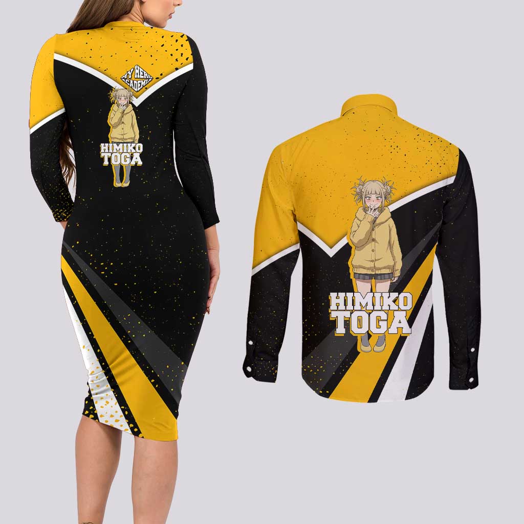 Himiko Toga My Hero Academia Couples Matching Long Sleeve Bodycon Dress and Long Sleeve Button Shirt Anime Grunge Splatter Graphic Style
