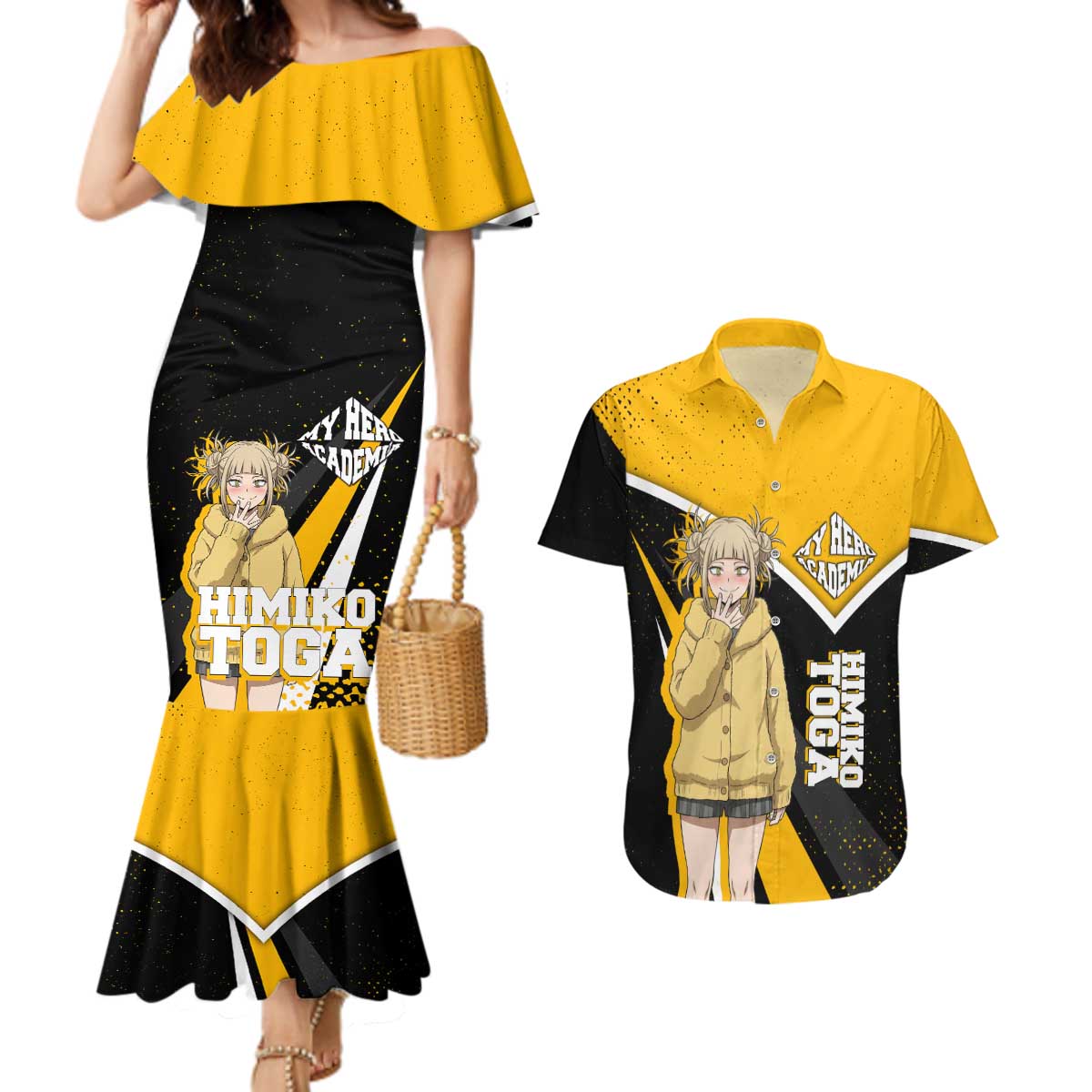 Himiko Toga My Hero Academia Couples Matching Mermaid Dress and Hawaiian Shirt Anime Grunge Splatter Graphic Style