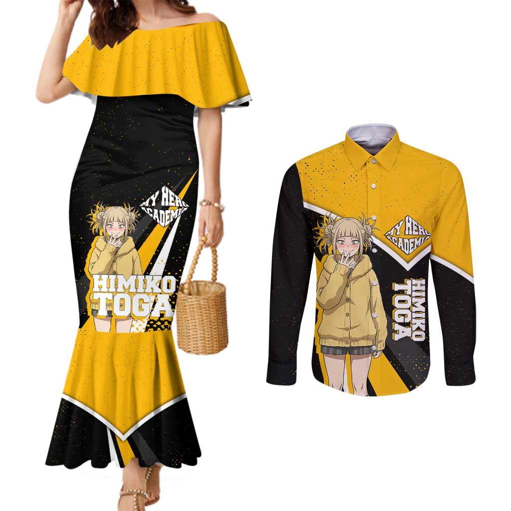 Himiko Toga My Hero Academia Couples Matching Mermaid Dress and Long Sleeve Button Shirt Anime Grunge Splatter Graphic Style