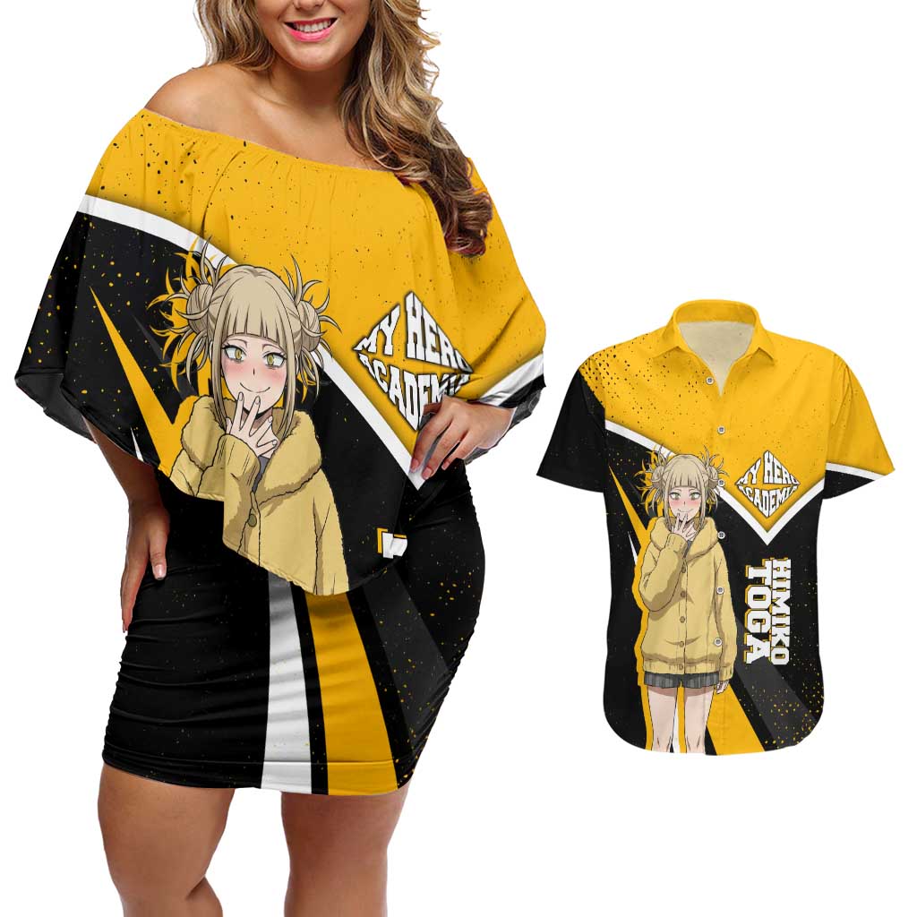 Himiko Toga My Hero Academia Couples Matching Off Shoulder Short Dress and Hawaiian Shirt Anime Grunge Splatter Graphic Style