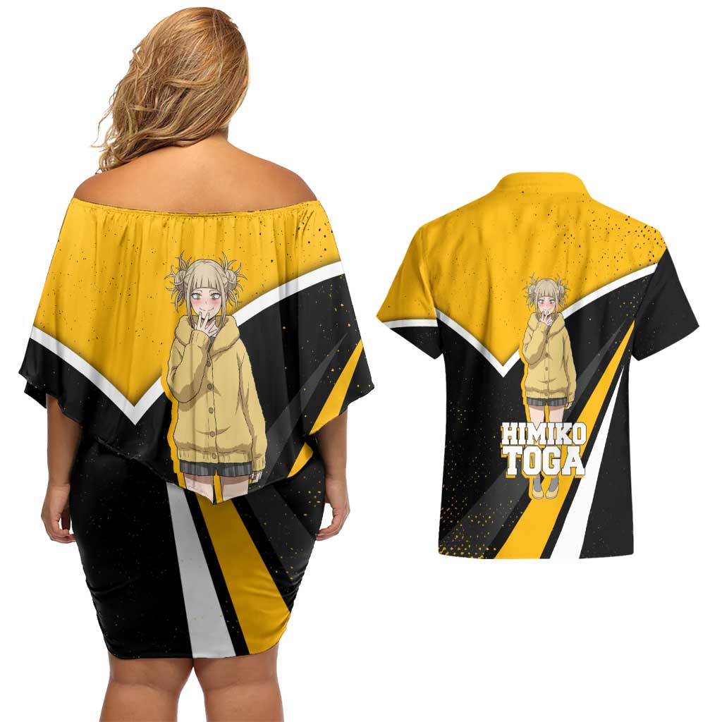 Himiko Toga My Hero Academia Couples Matching Off Shoulder Short Dress and Hawaiian Shirt Anime Grunge Splatter Graphic Style