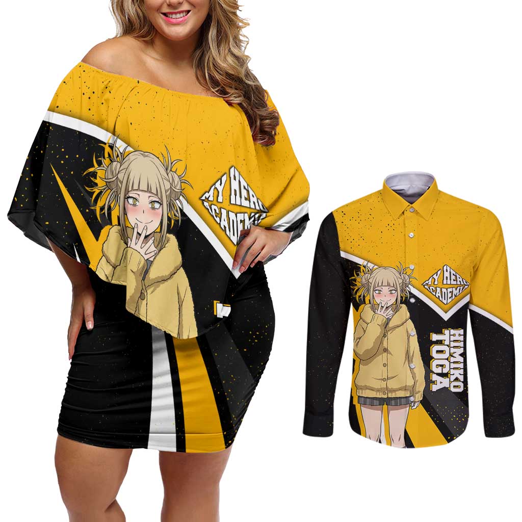 Himiko Toga My Hero Academia Couples Matching Off Shoulder Short Dress and Long Sleeve Button Shirt Anime Grunge Splatter Graphic Style