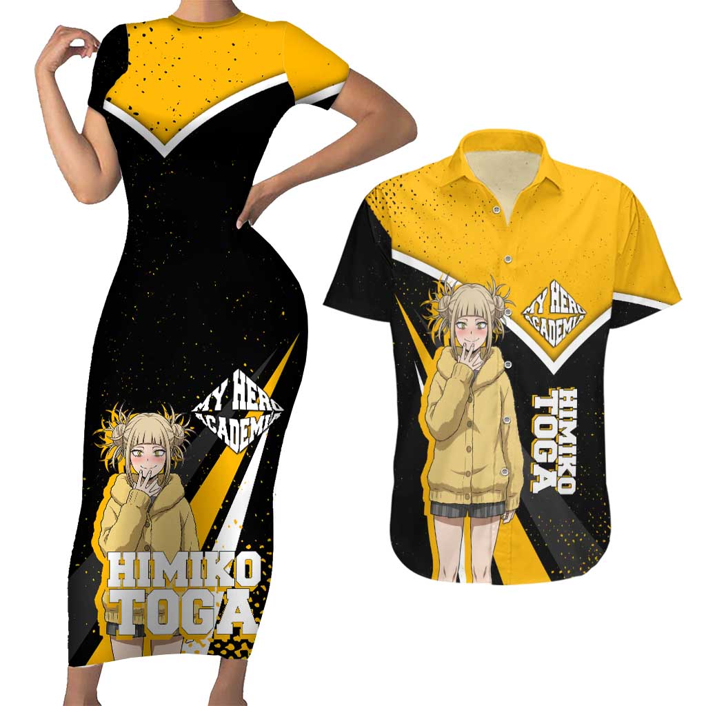 Himiko Toga My Hero Academia Couples Matching Short Sleeve Bodycon Dress and Hawaiian Shirt Anime Grunge Splatter Graphic Style