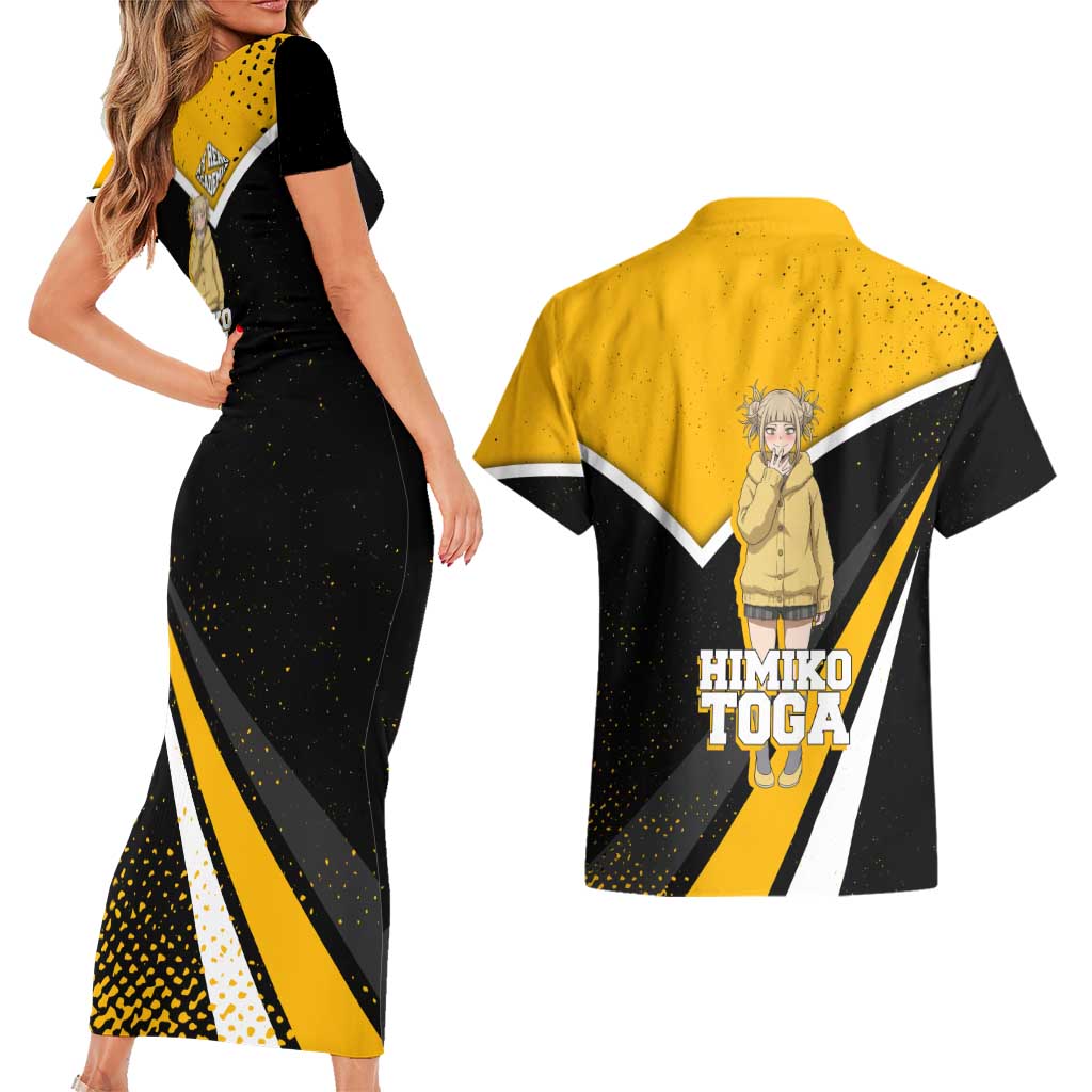Himiko Toga My Hero Academia Couples Matching Short Sleeve Bodycon Dress and Hawaiian Shirt Anime Grunge Splatter Graphic Style