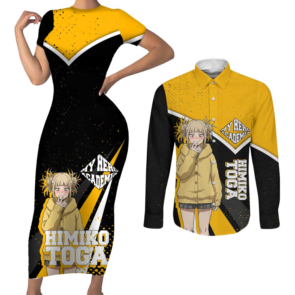 Himiko Toga My Hero Academia Couples Matching Short Sleeve Bodycon Dress and Long Sleeve Button Shirt Anime Grunge Splatter Graphic Style