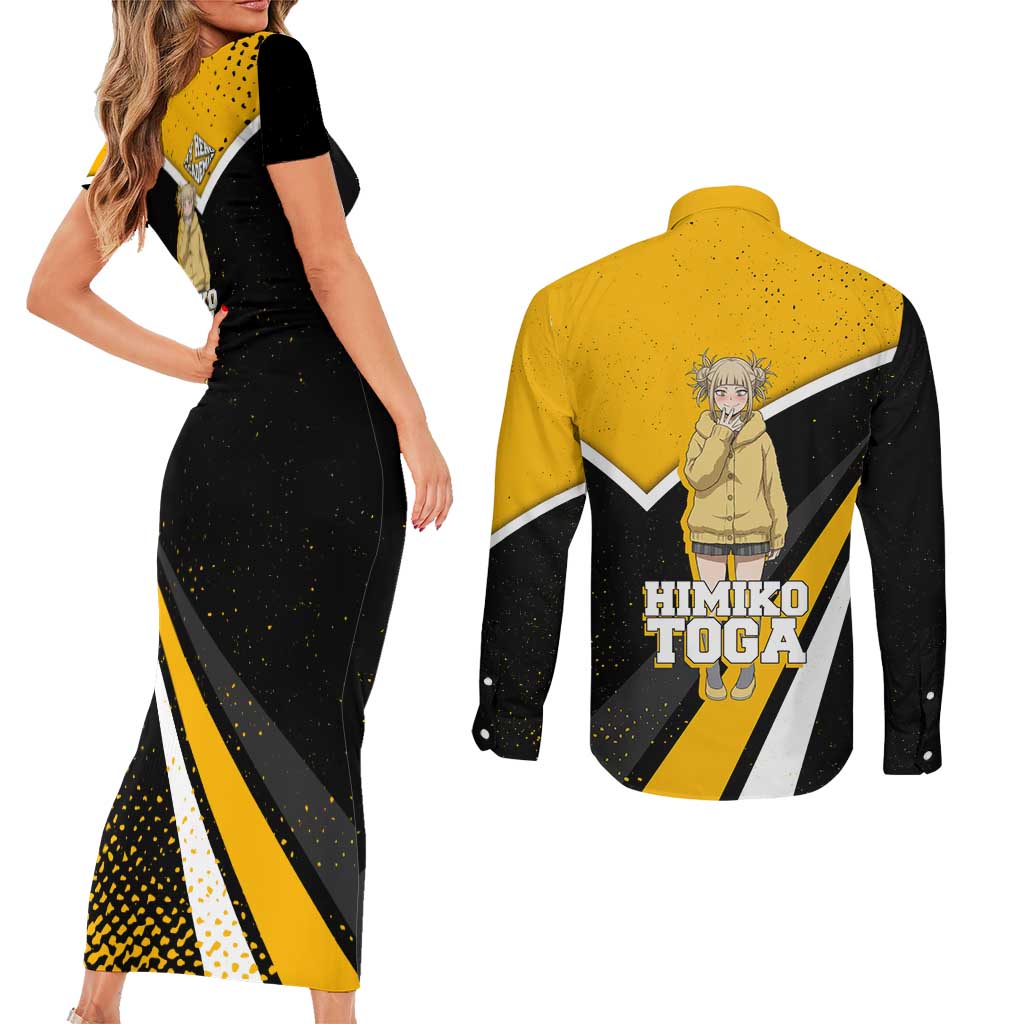 Himiko Toga My Hero Academia Couples Matching Short Sleeve Bodycon Dress and Long Sleeve Button Shirt Anime Grunge Splatter Graphic Style