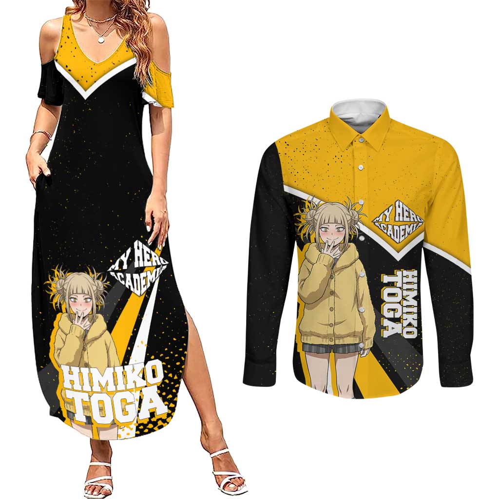 Himiko Toga My Hero Academia Couples Matching Summer Maxi Dress and Long Sleeve Button Shirt Anime Grunge Splatter Graphic Style
