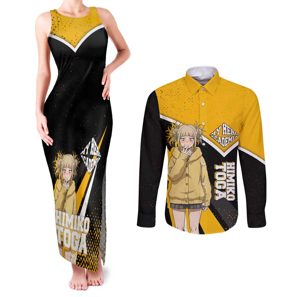 Himiko Toga My Hero Academia Couples Matching Tank Maxi Dress and Long Sleeve Button Shirt Anime Grunge Splatter Graphic Style