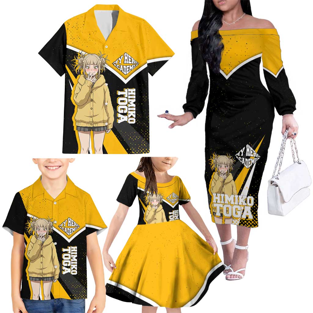 Himiko Toga My Hero Academia Family Matching Off The Shoulder Long Sleeve Dress and Hawaiian Shirt Anime Grunge Splatter Graphic Style