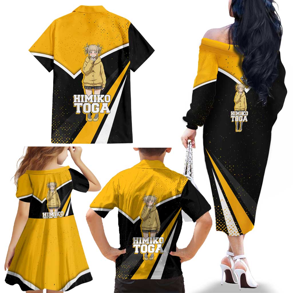 Himiko Toga My Hero Academia Family Matching Off The Shoulder Long Sleeve Dress and Hawaiian Shirt Anime Grunge Splatter Graphic Style