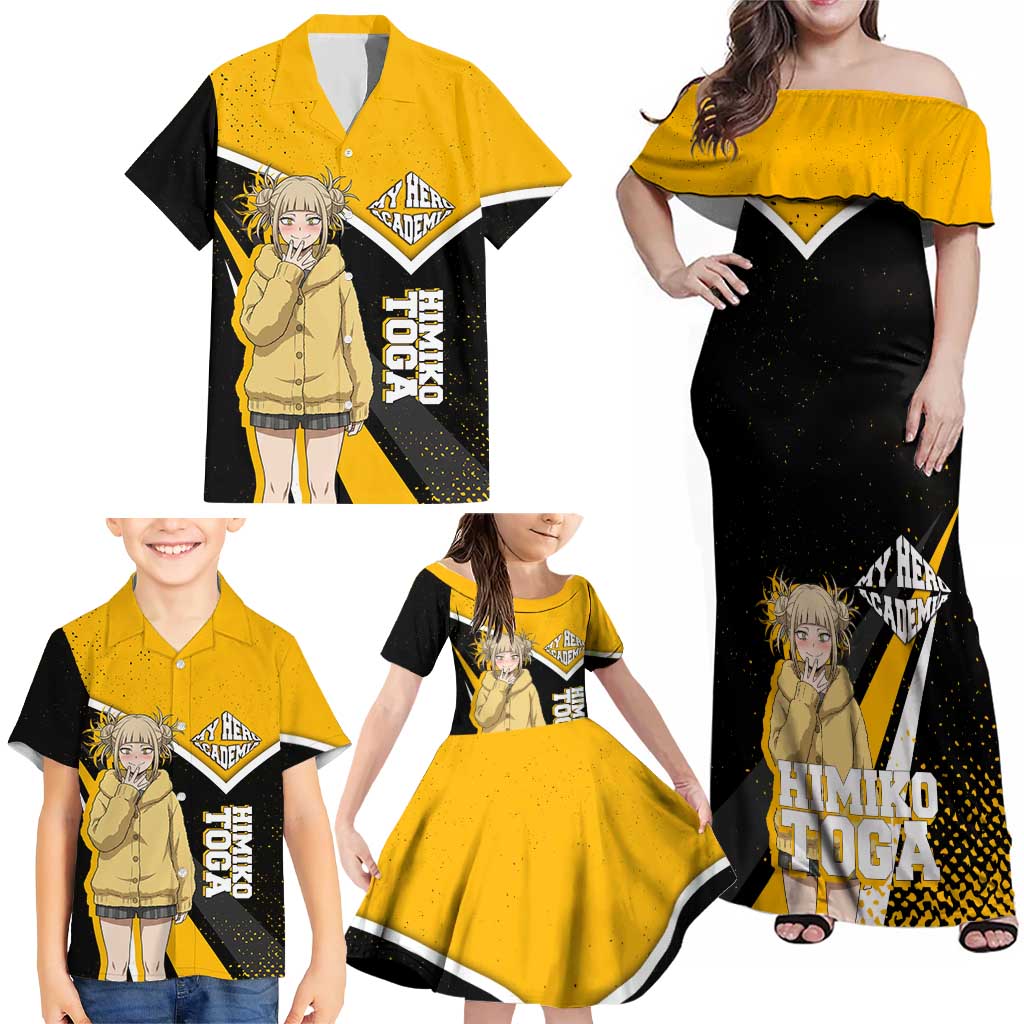 Himiko Toga My Hero Academia Family Matching Off Shoulder Maxi Dress and Hawaiian Shirt Anime Grunge Splatter Graphic Style