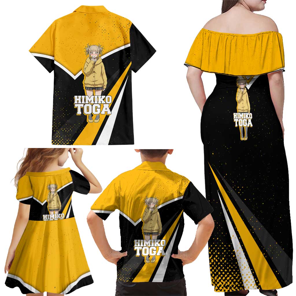 Himiko Toga My Hero Academia Family Matching Off Shoulder Maxi Dress and Hawaiian Shirt Anime Grunge Splatter Graphic Style