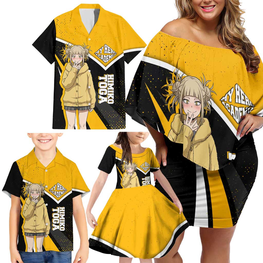 Himiko Toga My Hero Academia Family Matching Off Shoulder Short Dress and Hawaiian Shirt Anime Grunge Splatter Graphic Style