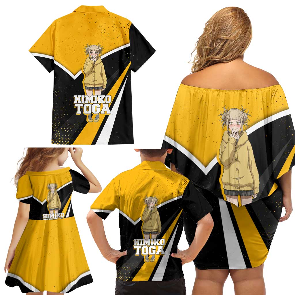 Himiko Toga My Hero Academia Family Matching Off Shoulder Short Dress and Hawaiian Shirt Anime Grunge Splatter Graphic Style