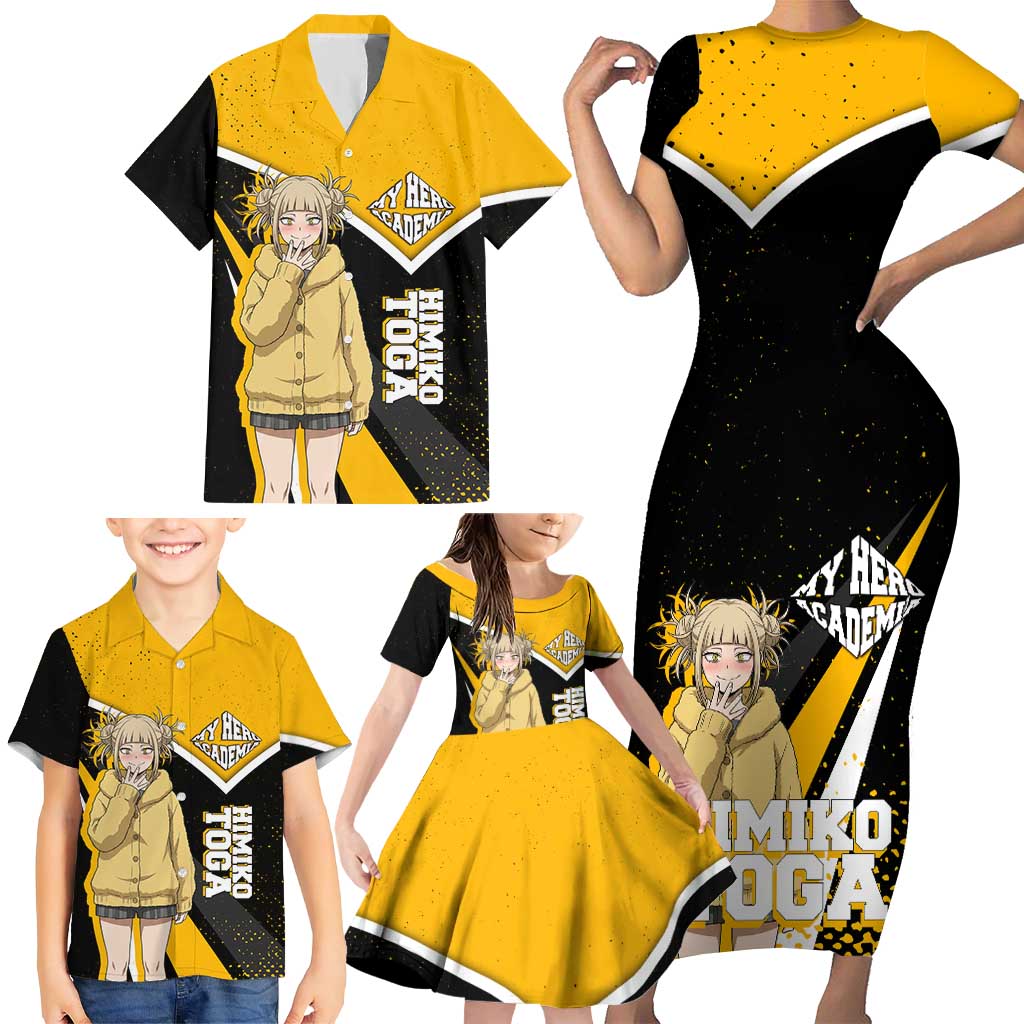 Himiko Toga My Hero Academia Family Matching Short Sleeve Bodycon Dress and Hawaiian Shirt Anime Grunge Splatter Graphic Style