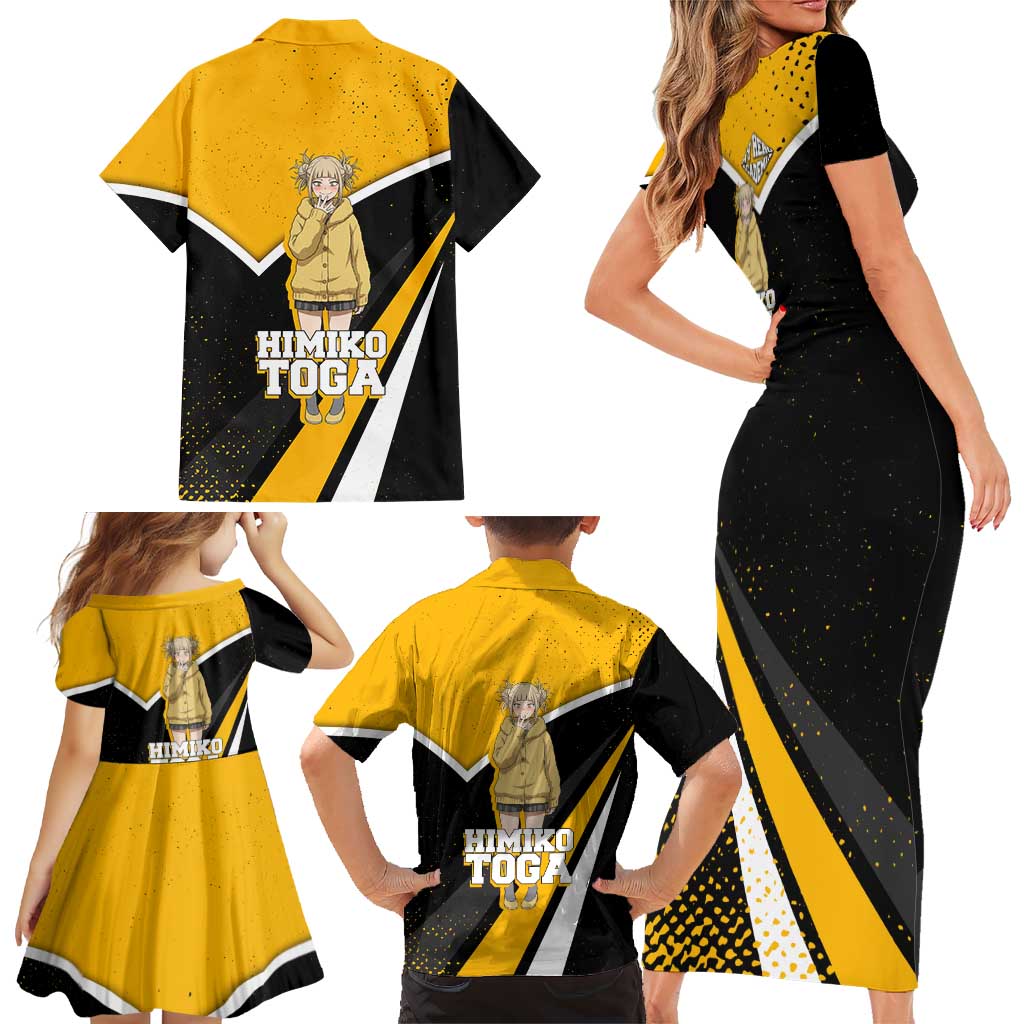 Himiko Toga My Hero Academia Family Matching Short Sleeve Bodycon Dress and Hawaiian Shirt Anime Grunge Splatter Graphic Style