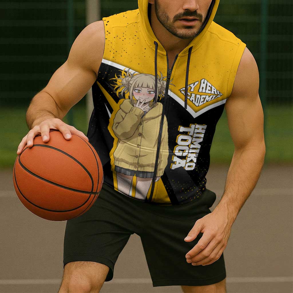 Himiko Toga My Hero Academia Sleeveless Zip Hoodie Anime Grunge Splatter Graphic Style