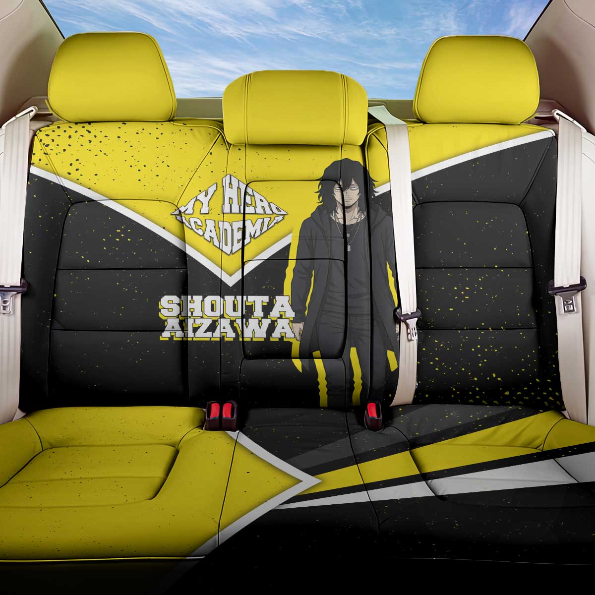 Shouta Aizawa My Hero Academia Back Car Seat Cover Anime Grunge Splatter Graphic Style