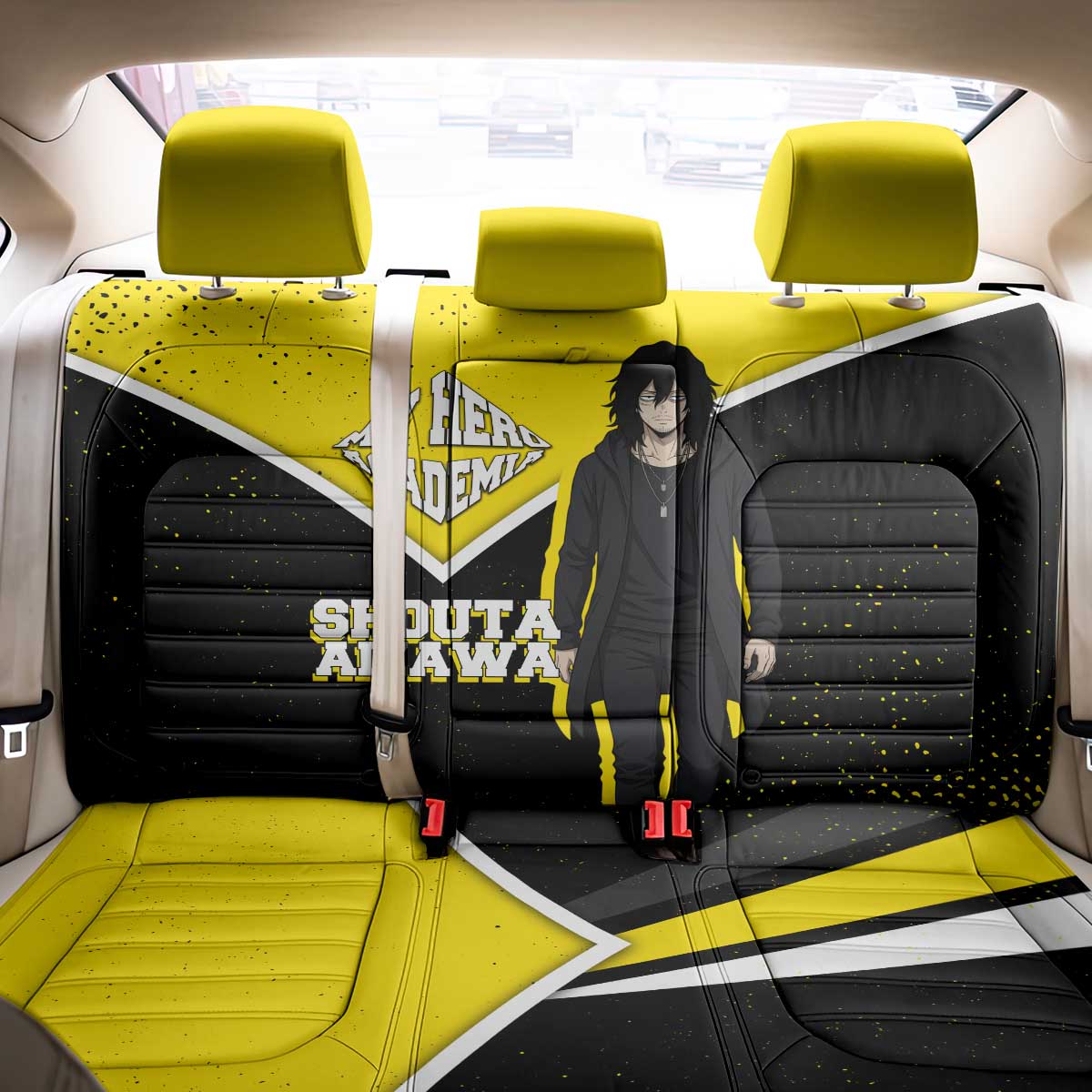 Shouta Aizawa My Hero Academia Back Car Seat Cover Anime Grunge Splatter Graphic Style