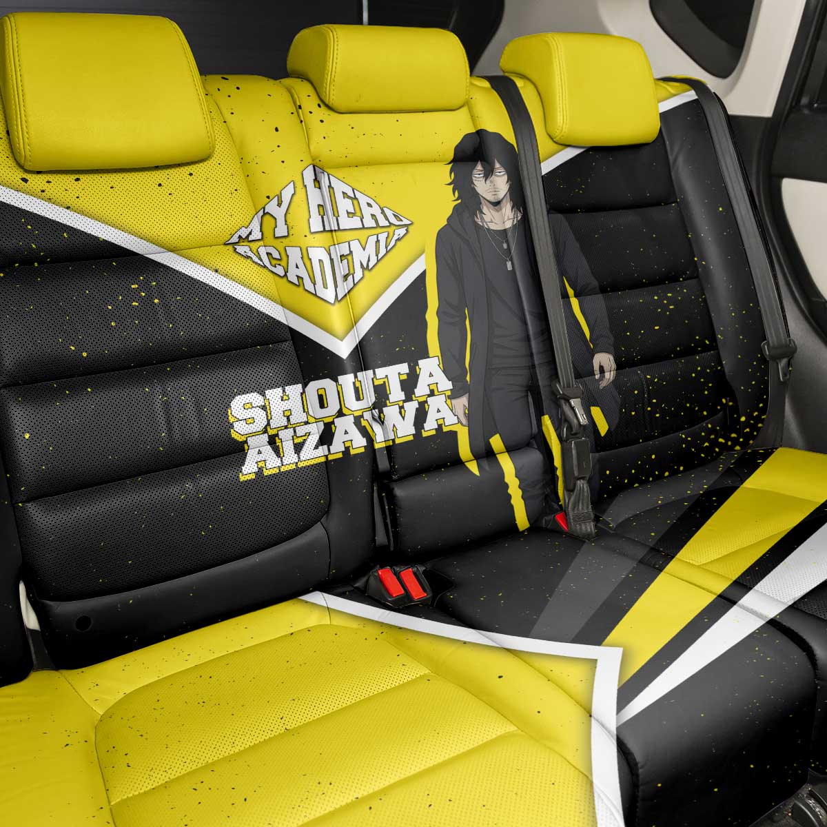 Shouta Aizawa My Hero Academia Back Car Seat Cover Anime Grunge Splatter Graphic Style