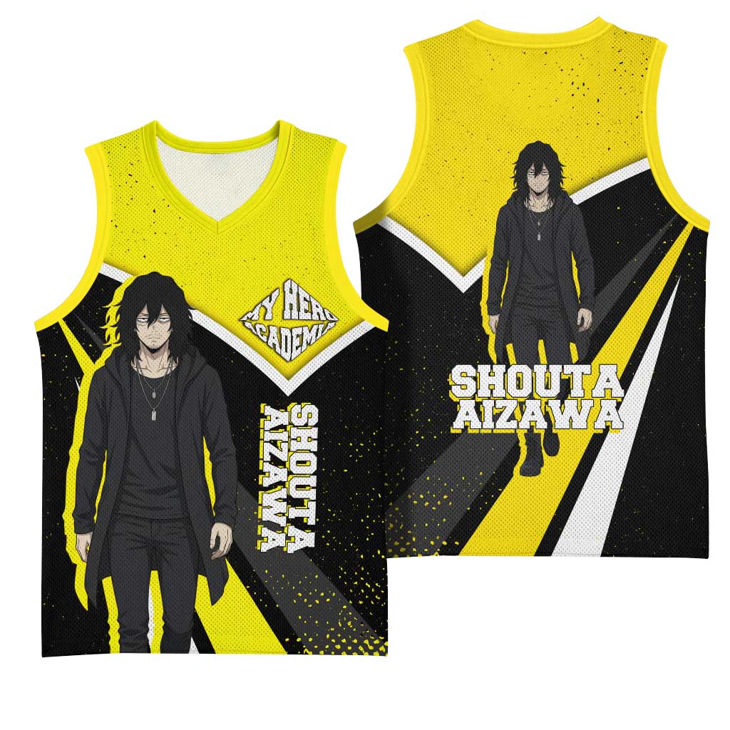 Shouta Aizawa My Hero Academia Basketball Jersey Anime Grunge Splatter Graphic Style