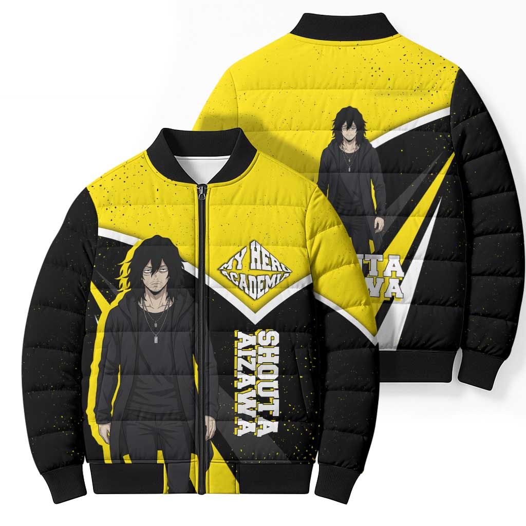 Shouta Aizawa My Hero Academia Bomber Puffer Jacket Anime Grunge Splatter Graphic Style