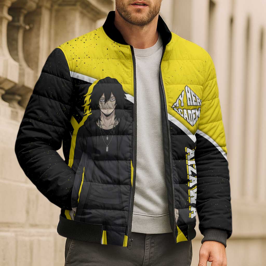 Shouta Aizawa My Hero Academia Bomber Puffer Jacket Anime Grunge Splatter Graphic Style