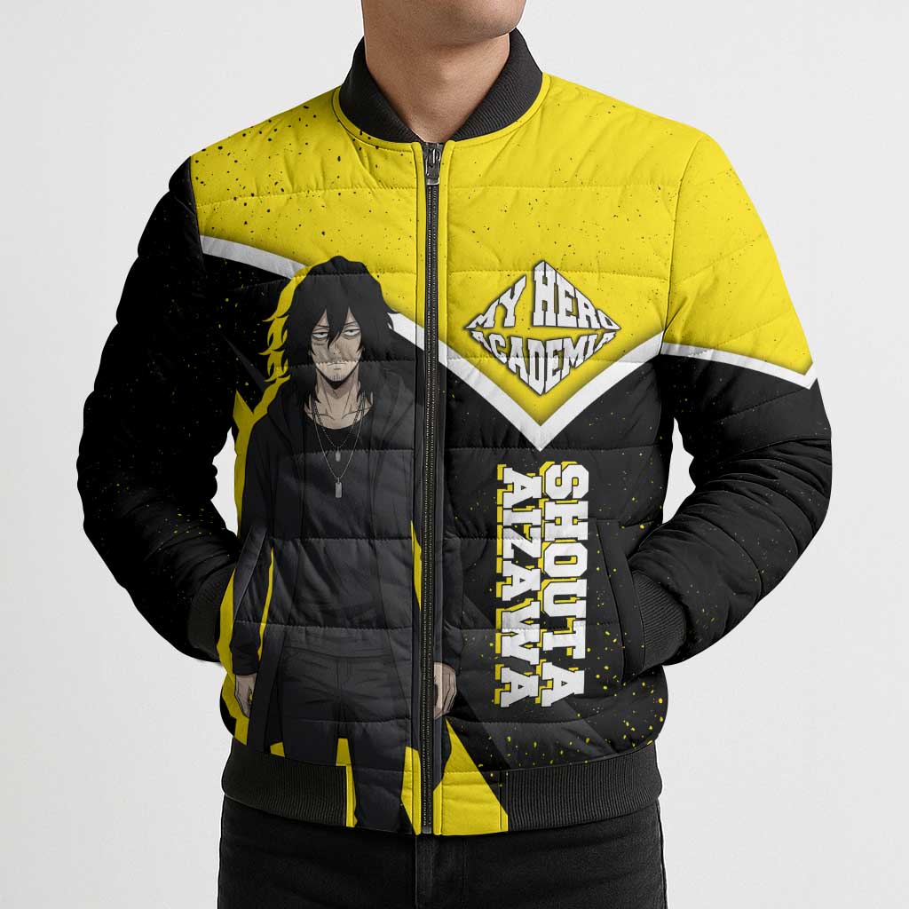 Shouta Aizawa My Hero Academia Bomber Puffer Jacket Anime Grunge Splatter Graphic Style