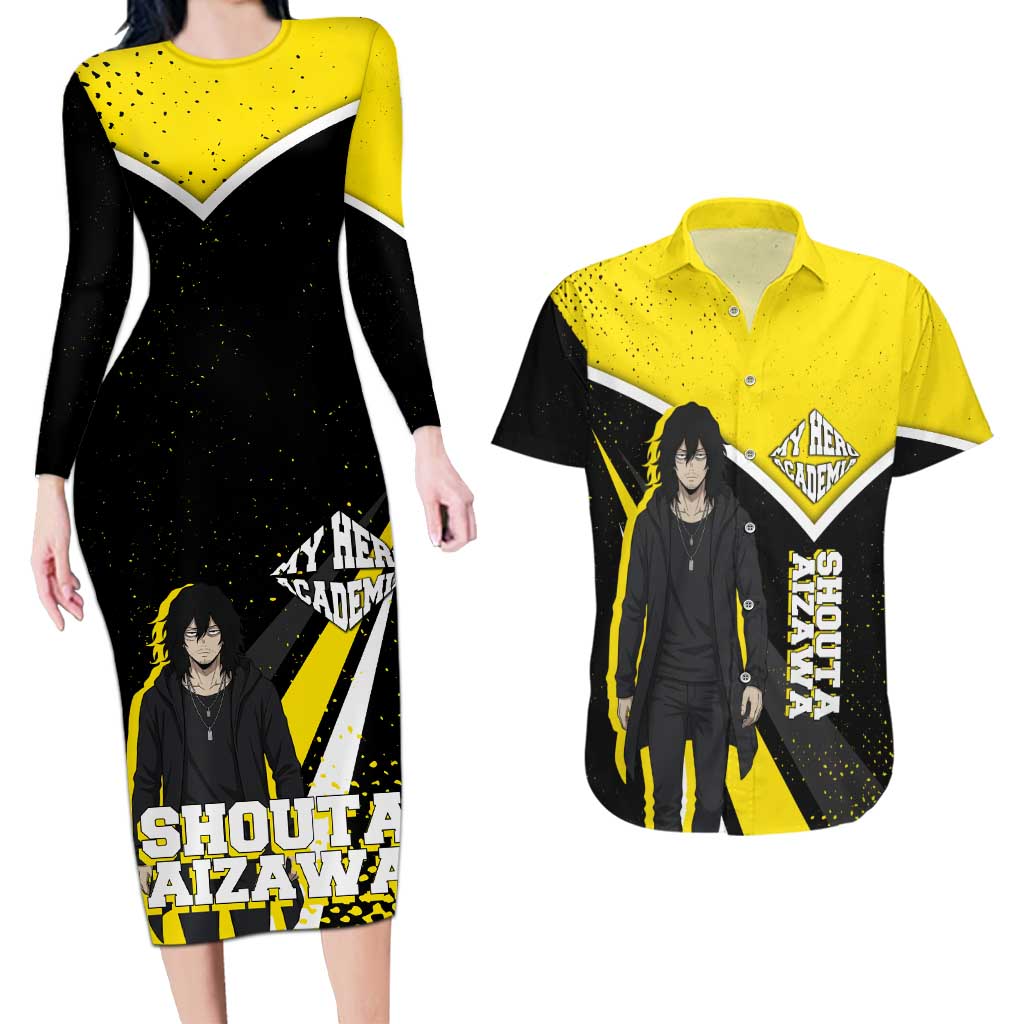 Shouta Aizawa My Hero Academia Couples Matching Long Sleeve Bodycon Dress and Hawaiian Shirt Anime Grunge Splatter Graphic Style